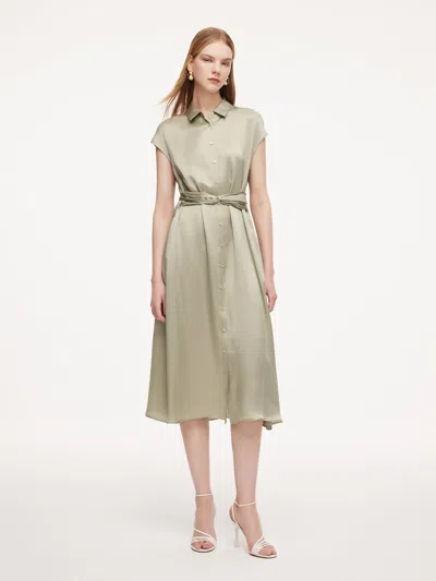 Goelia 19mm Mulberry Silk Front Knot Women Self-tie Maxi Dress In Green