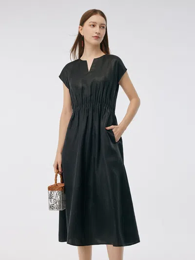 Goelia 19mm Xiang Yun Silk Cap Sleeve Women Midi Dress In Black