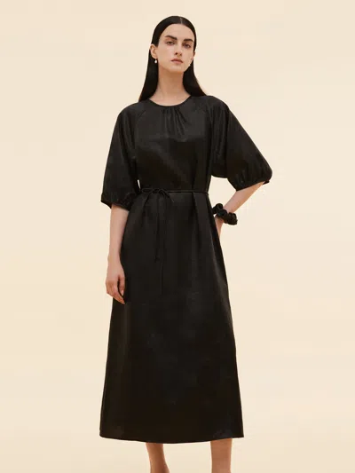 Goelia 19mm Xiang Yun Silk Jacquard Women Self-tie Belt Maxi Dress In Black