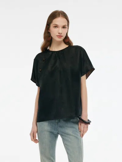 Goelia 19mm Xiang Yun Silk Jade Bead Button Women T-shirt In Black