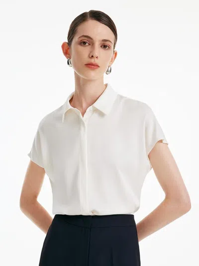 Goelia 22 Momme Silk Short Sleeve Women Shirt In White