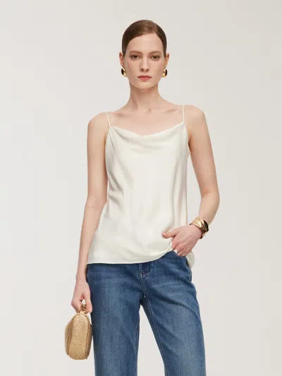 Goelia 22mm Mulberry Silk Cowl Neck Women Camisole With Scrunchie In White