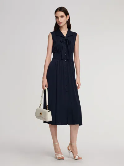 Goelia 22mm Mulberry Silk Gathered Waist Women Sleeveless Maxi Dress In Blue