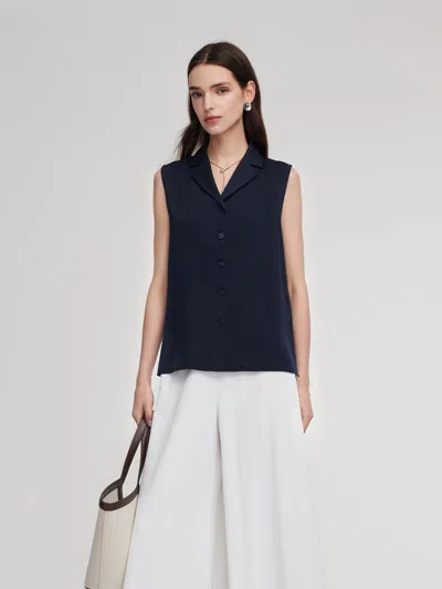 Goelia 22mm Mulberry Silk Sleeveless Women Shirt In Blue