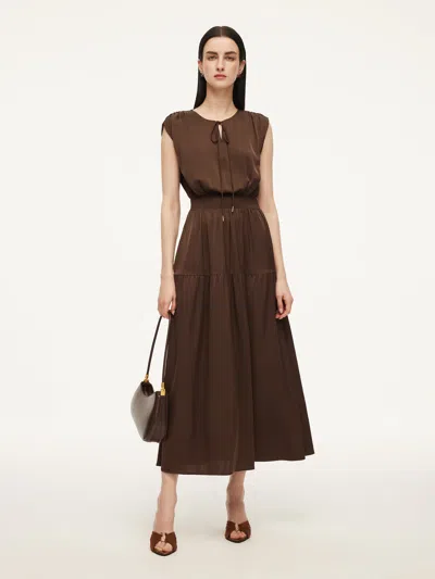 Goelia 22mm Mulberry Silk Smocked Waist Women Maxi Dress In Brown