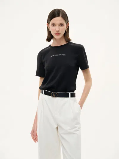 Goelia 22mm Mulberry Silk Tencel Blend Women Letter Print T-shirt In Black