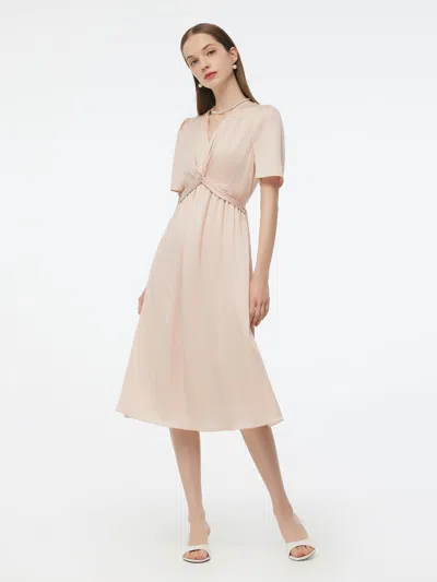 Goelia 22mm Mulberry Silk Twist Front Women Midi Dress In Neutral