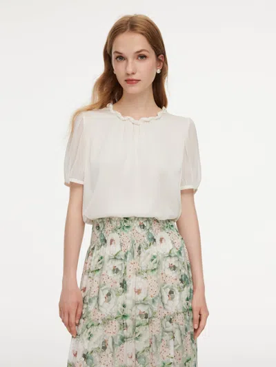 Goelia 22mm Mulberry Silk Twisted Round Neck Women Blouse In White