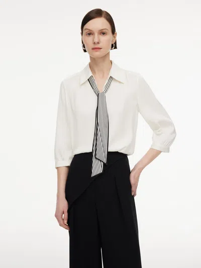 Goelia 22mm Mulberry Silk Women Blouse With Silk Scarf In White