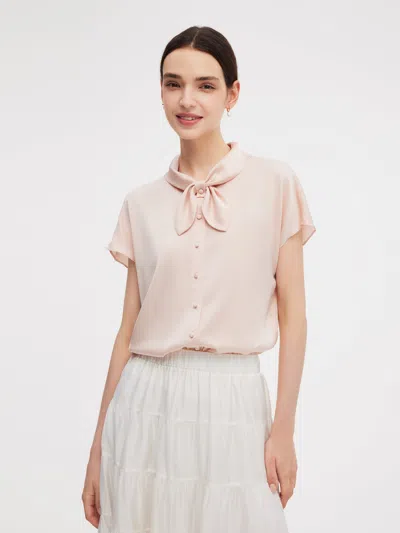 Goelia 22mm Mulberry Silk Women Bow Tie Neck Shirt In Pink