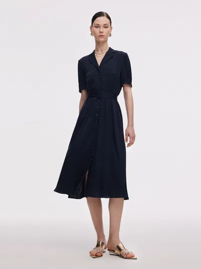 Goelia 22mm Mulberry Silk Women Midi Dress With Belt In Blue
