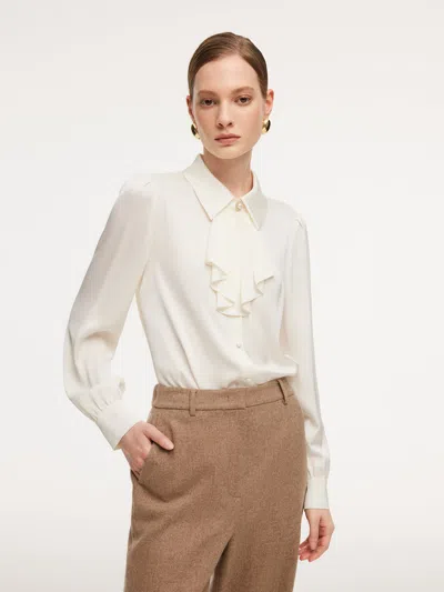 Goelia 22mm Mulberry Silk Women Shirt With Detachable Ruffle Detail In Neutral
