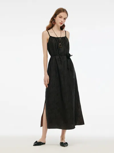 Goelia 25mm Xiang Yun Silk Jacquard Adjustable Straps Women Maxi Dress In Black