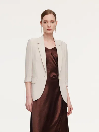 Goelia Acetate Blend 3/4 Sleeve Women Blazer In Neutral