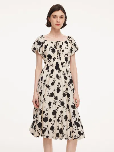 Goelia Acetate Blend Floral Print Bubble Hem Women Midi Dress With Scrunchie In Neutral