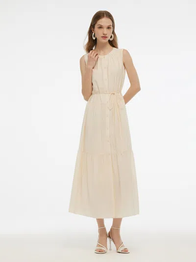 Goelia Acetate Blend Loose Fit Women A-line Maxi Vest Dress With Belt In Brown