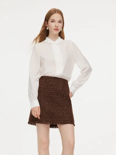 Goelia Acetate Blend Pleated Ruffle Collar Women Shirt In White