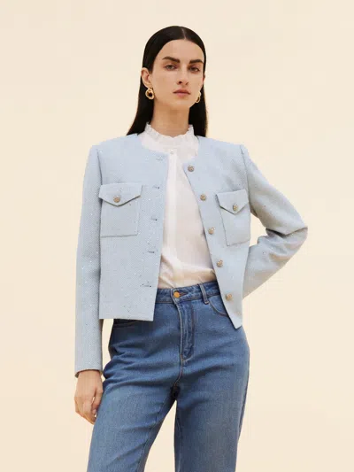 Goelia Acetate Blend Sequins Women Crop Jacket In Blue