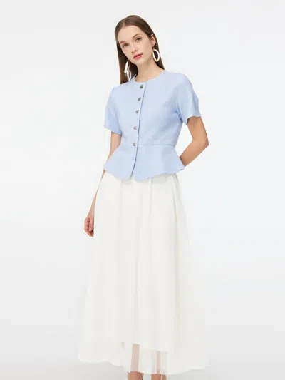 Goelia Acetate Blend Tweed Sequins Crop Jacket And Mesh Skirt Two-piece Set In Blue
