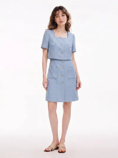Goelia Acetate Blend Tweed Sequins Square Neck Women Mini Dress In Blue