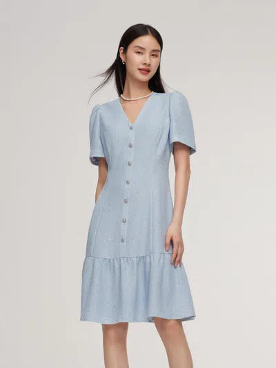 Goelia Acetate Blend Tweed Sequins Women Mini Dress In Blue