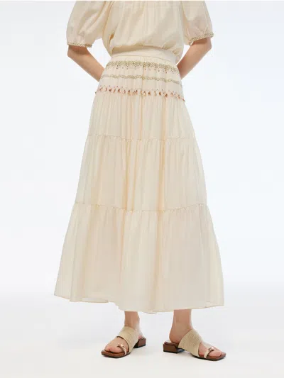 Goelia Acetate Blend Women Embroidered Skirt In White