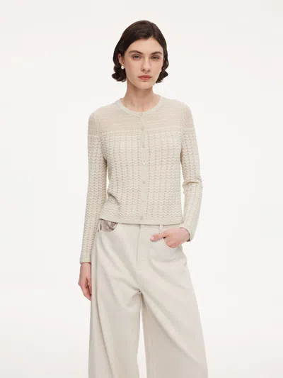 Goelia Acetate Cotton Blend Gradient Jacquard Women Openwork Cardigan In Neutral