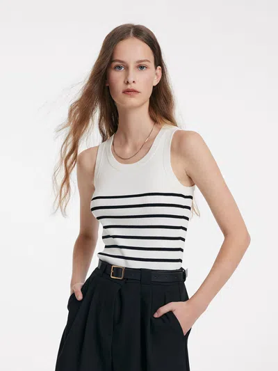 Goelia Acetate Cotton Knitted Striped Tank Top In White