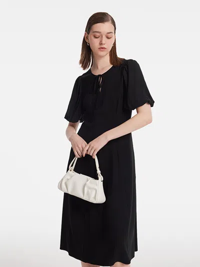 Goelia Acetate Gathered Waist Women Midi Dress In Black
