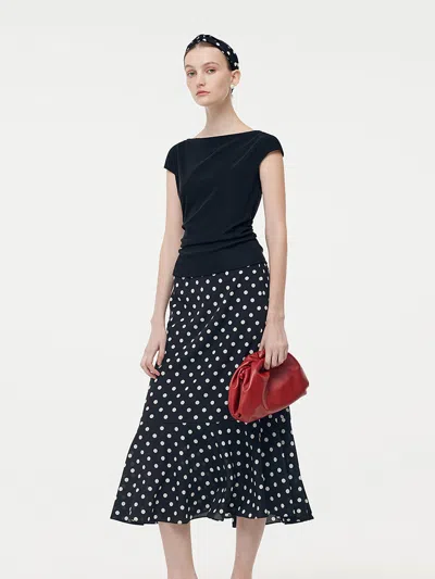 Goelia Acetate Knit Top And 16 Mm Mulberry Slik Polka Dots Skirt Two-piece Set In Black