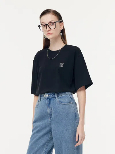 Goelia Acetate Loose Fit Letter Print Unisex T-shirt In Black