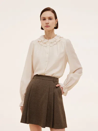Goelia Acetate Modal Blend Ruffle Neckline Women Shirt In White