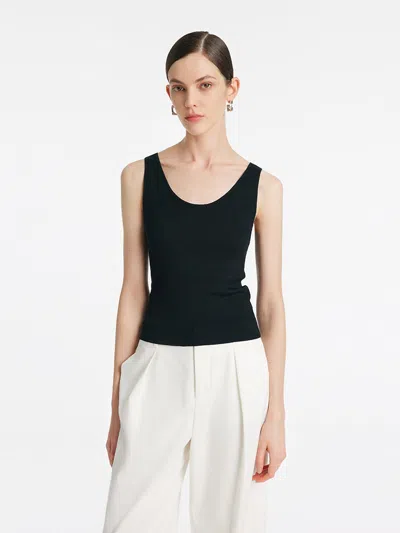Goelia Acetate Round Neck Women Knitted Vest In Black