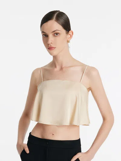 Goelia Acetate Ruffle Women Crop Camisole With Chest Pads In Brown