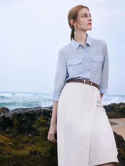 Goelia Acetate Shirt And Half Women Skirt Two-piece Set With Leather Belt In White