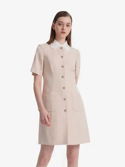 Goelia Acetate Single-breasted Women Mini Dress With Detachable Lace Collar In Neutral