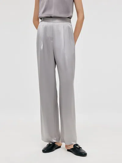 Goelia Acetate Straight Glossy Women Pants In Gray