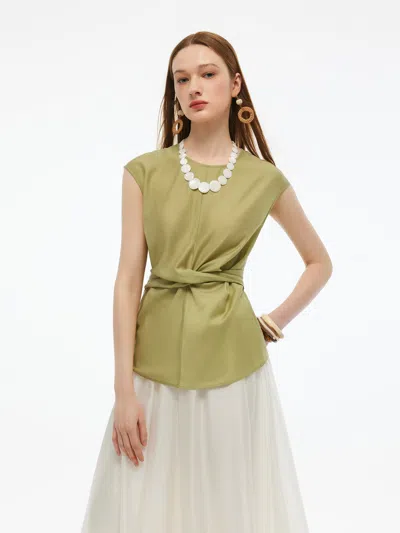 Goelia Acetate Twist Front Women Cap Sleeve Top In Green