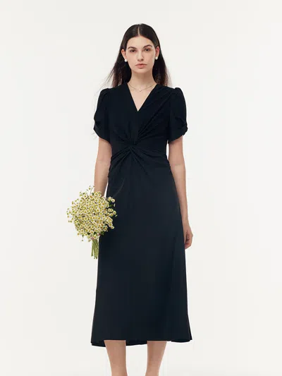 Goelia Acetate Twist Front Women Knit Maxi Dress With Hairband In Black
