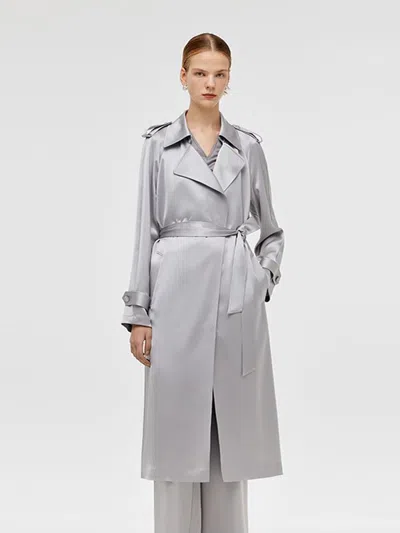 Goelia Acetate Women Trench Coat With Belt In Gray