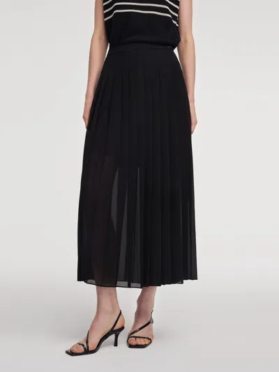 Goelia Adjustable Waist Side Slit Women Pleated Skirt In Black