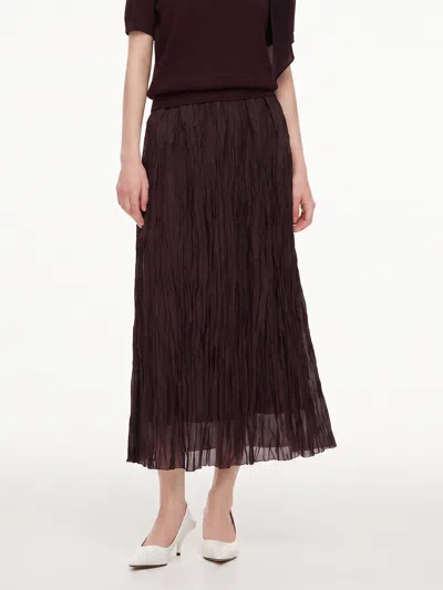 Goelia A-line Elastic Waist Women Pleated Mesh Skirt In Dark Burgundy