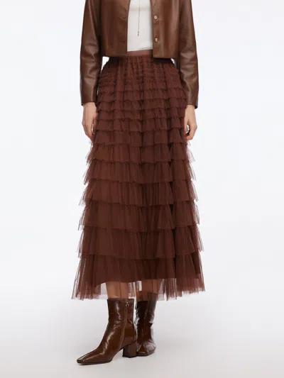 Goelia A-line Mesh Ruffle Tiered Women Skirt In Brown