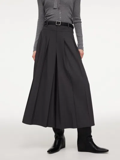Goelia A-line Pleated Women Culottes With Belt In Smoke Grey