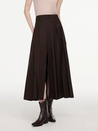 Goelia A-line Side Slit Women Pleated Skirt In Dark Brown