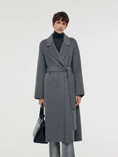 Goelia Alpaca Wool Belted Women Overcoat In Gray