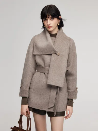 Goelia Alpaca Wool Blend Double-faced Women Wrap Coat With Scarf In Gray