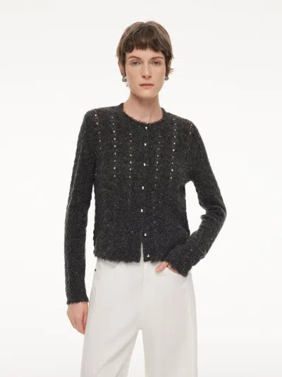 Goelia Alpaca Wool Blend Frayed Edges Women Open-knit Cardigan In Gray