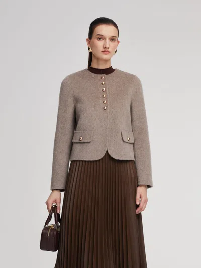 Goelia Alpaca Wool Blend Round Neck Women Jacket In Brown
