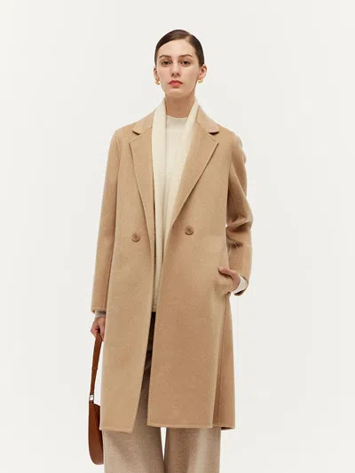 Goelia Alpaca Wool Double-faced Slim-fit Women Overcoat In Brown